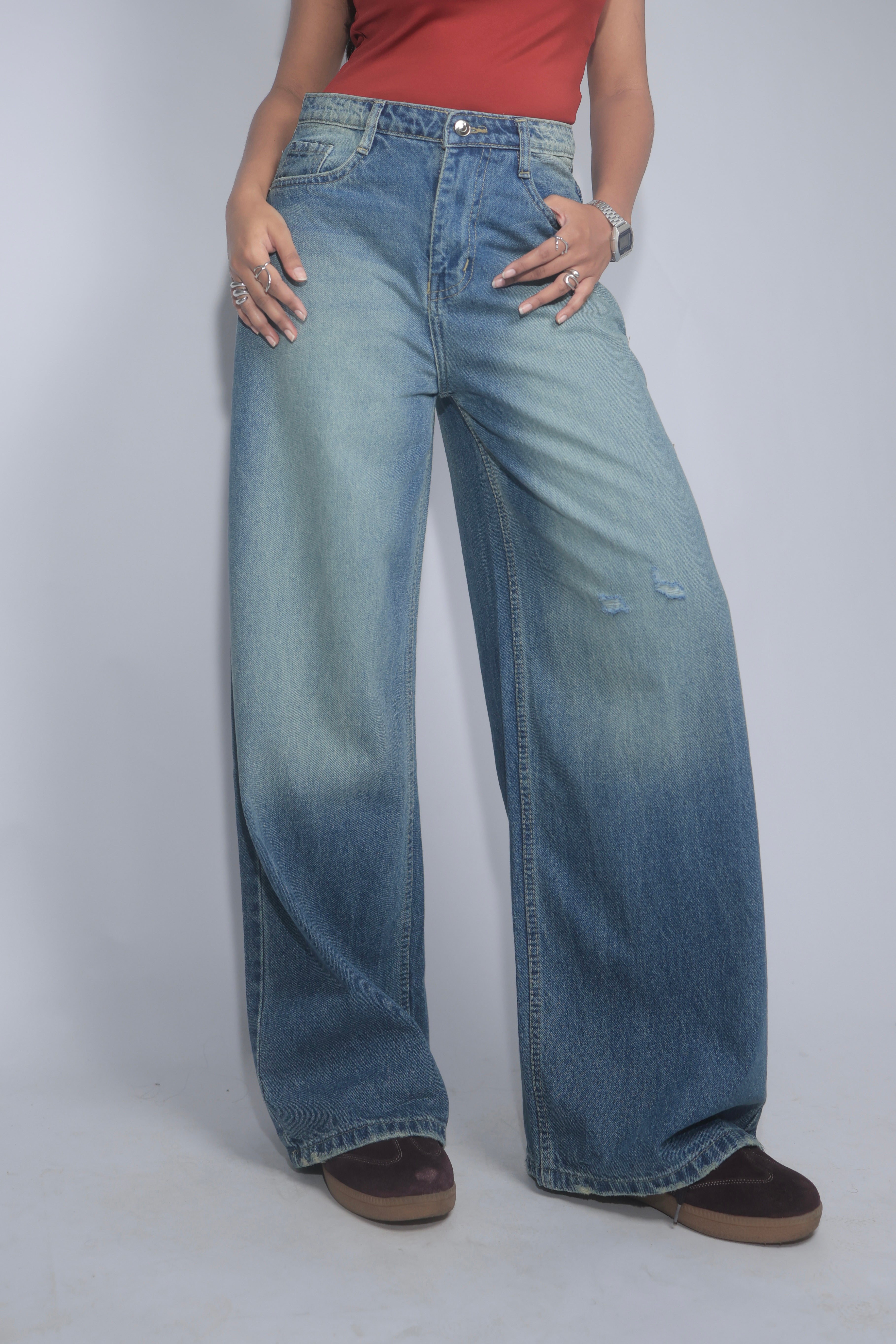 Airy Blue Washed Wide Leg Jeans