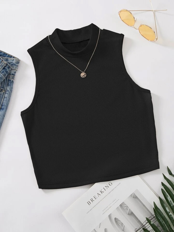 Black Mock Neck Tank Top