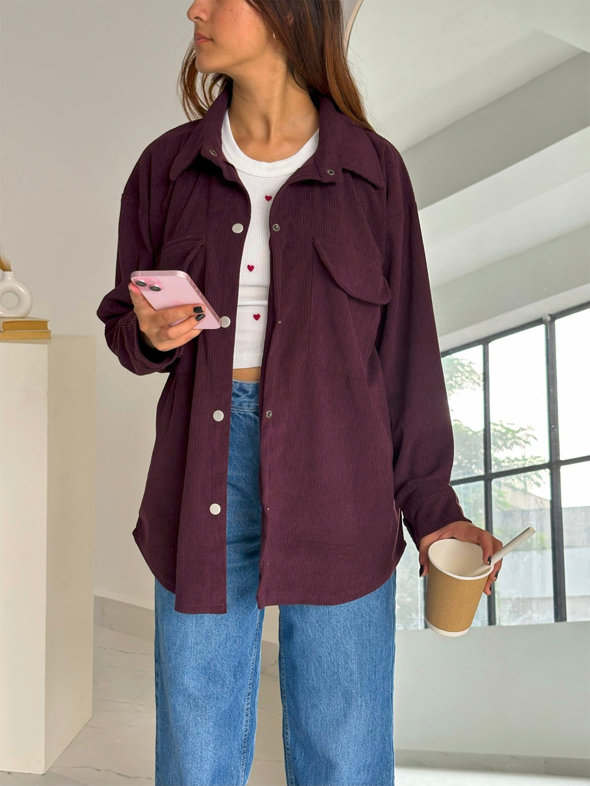 Plum Oversized Corduroy Shacket