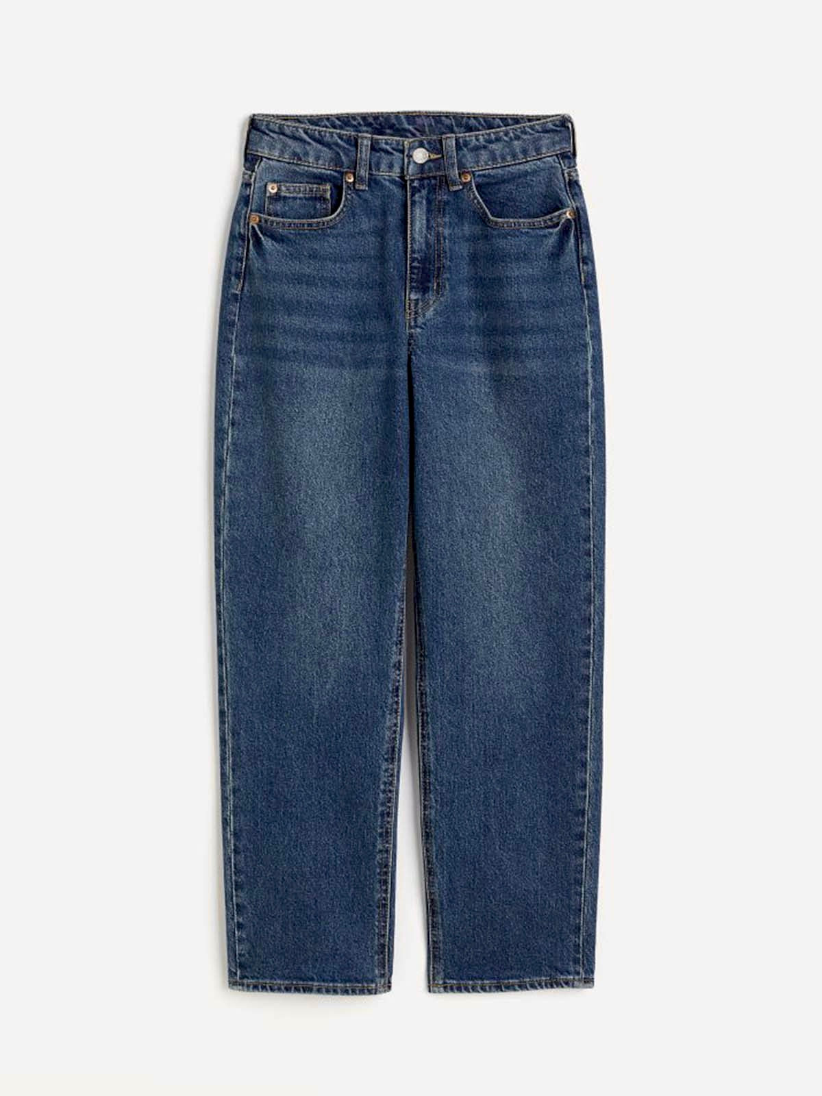 Dark Blue Whisker High Waist Mom Fit Jeans