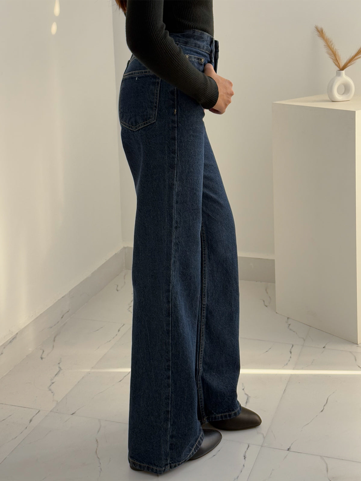 Dark Blue High Waist Super Wide Leg Jeans