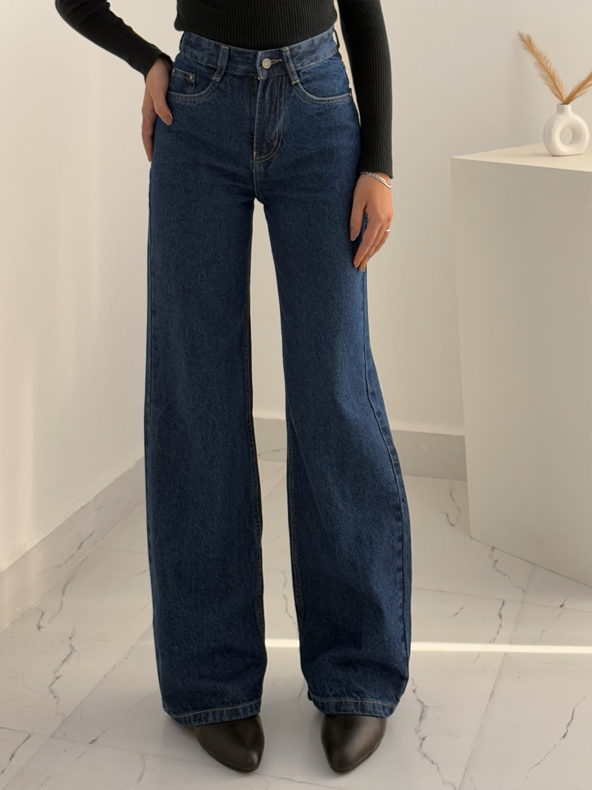 Dark Blue High Waist Super Wide Leg Jeans