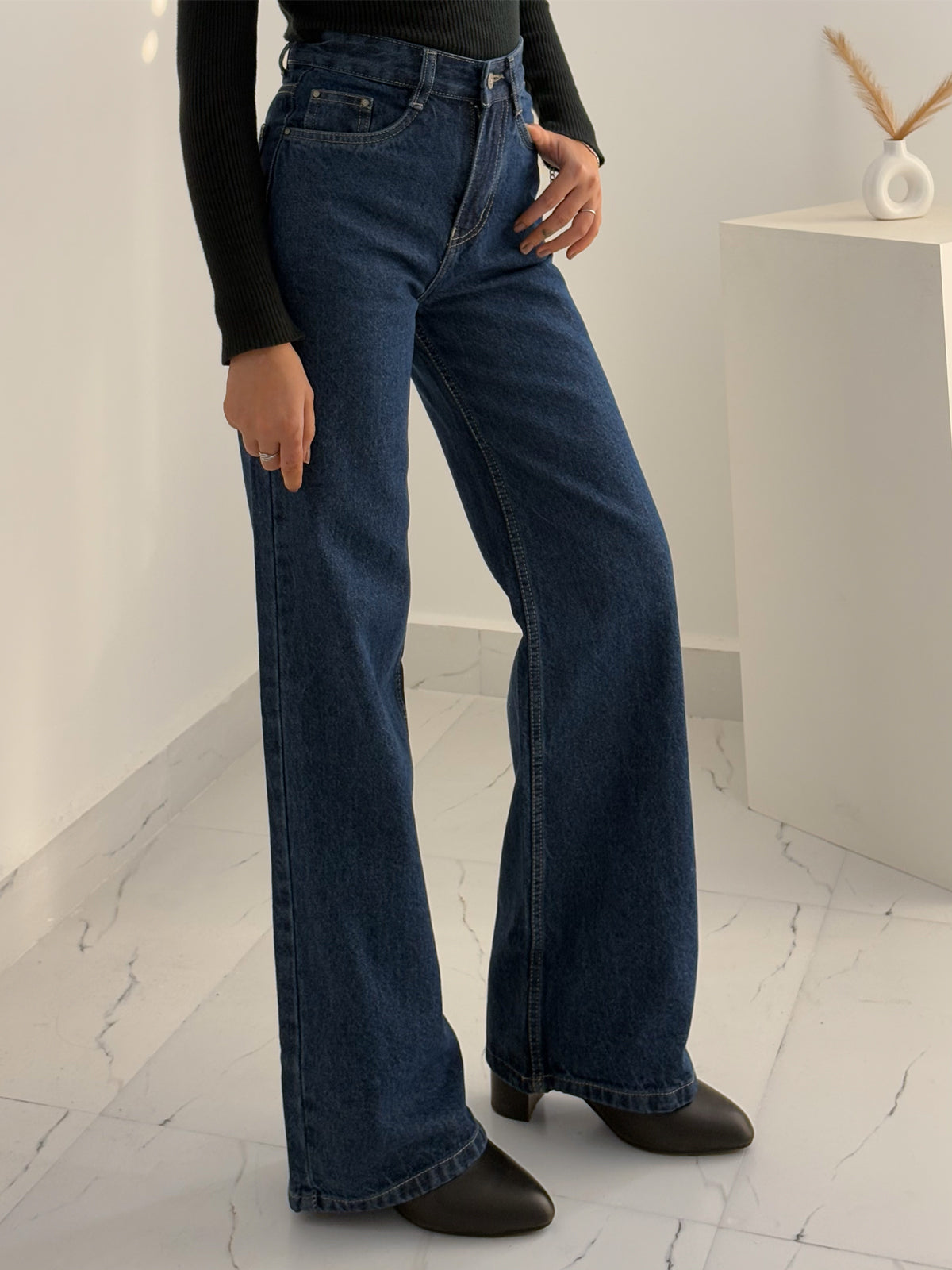 Dark Blue High Waist Super Wide Leg Jeans