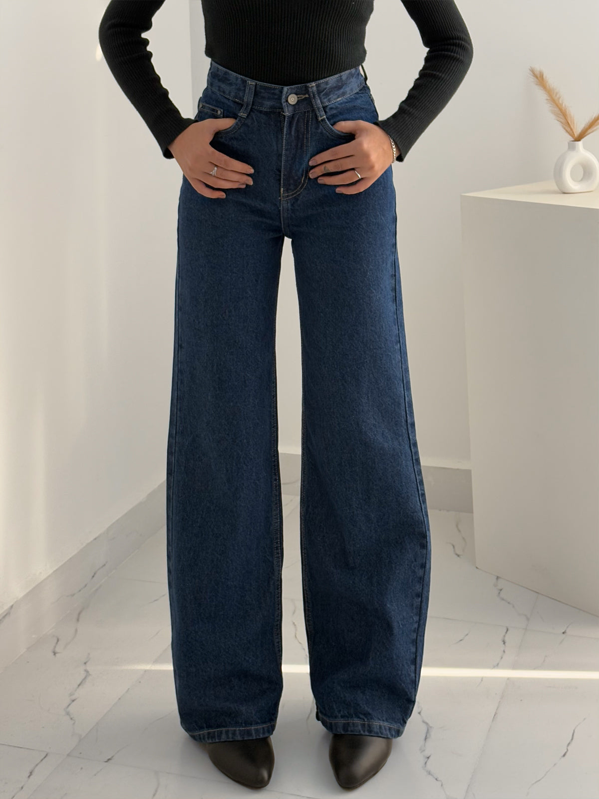 Dark Blue High Waist Super Wide Leg Jeans