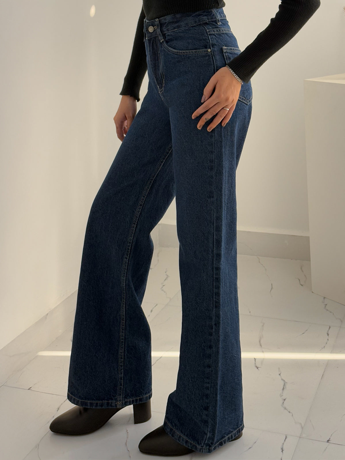 Dark Blue High Waist Super Wide Leg Jeans