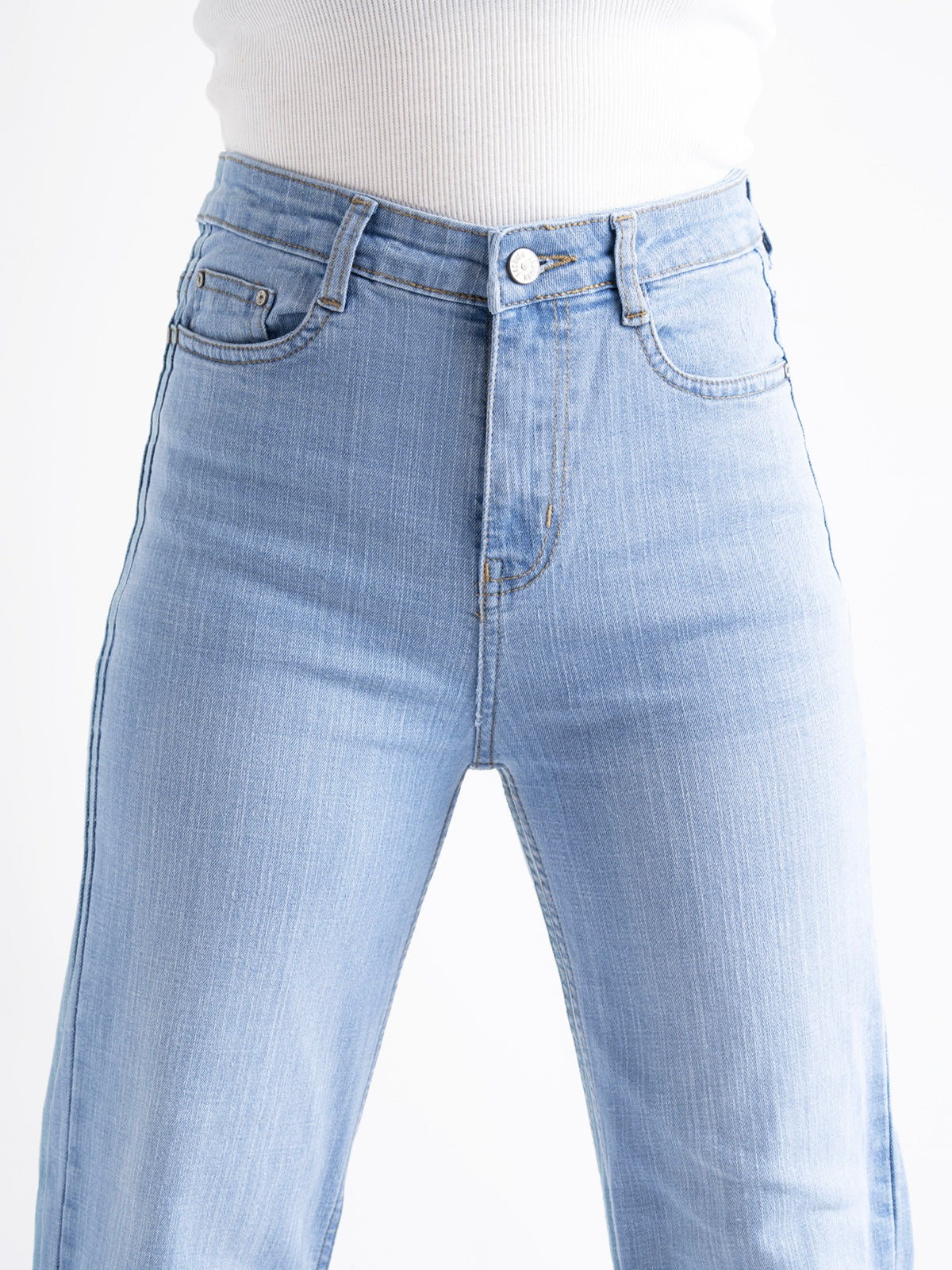 Premium Ice  Blue Whisker Stretchable Straight Fit Jeans