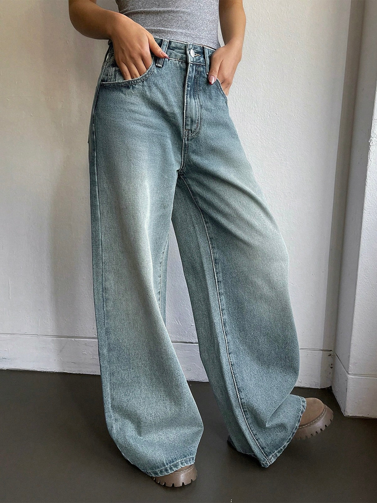 Sea Green Ultra Wide Leg Jeans