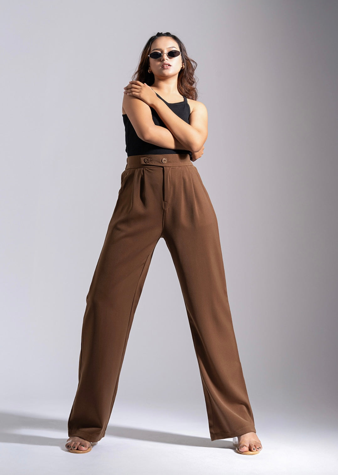 Brown Tailored Pleat Korean Pants