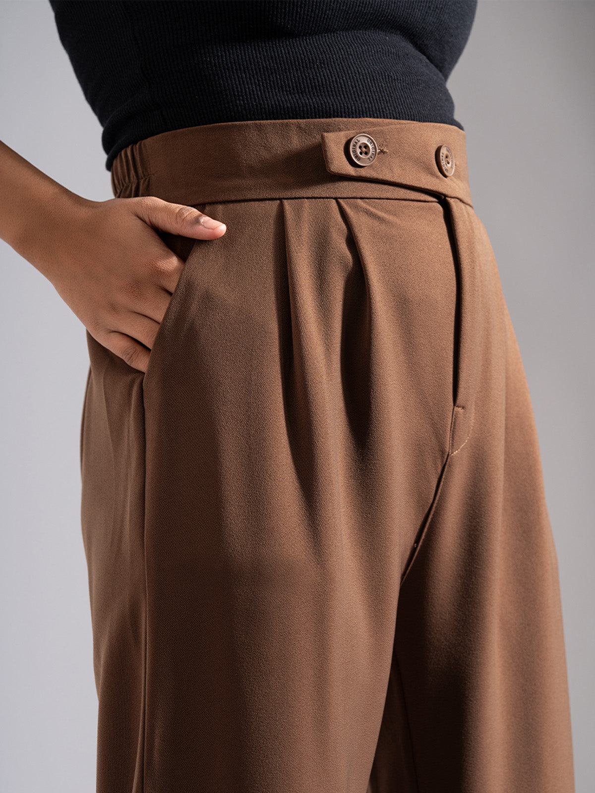 Brown Tailored Pleat Korean Pants