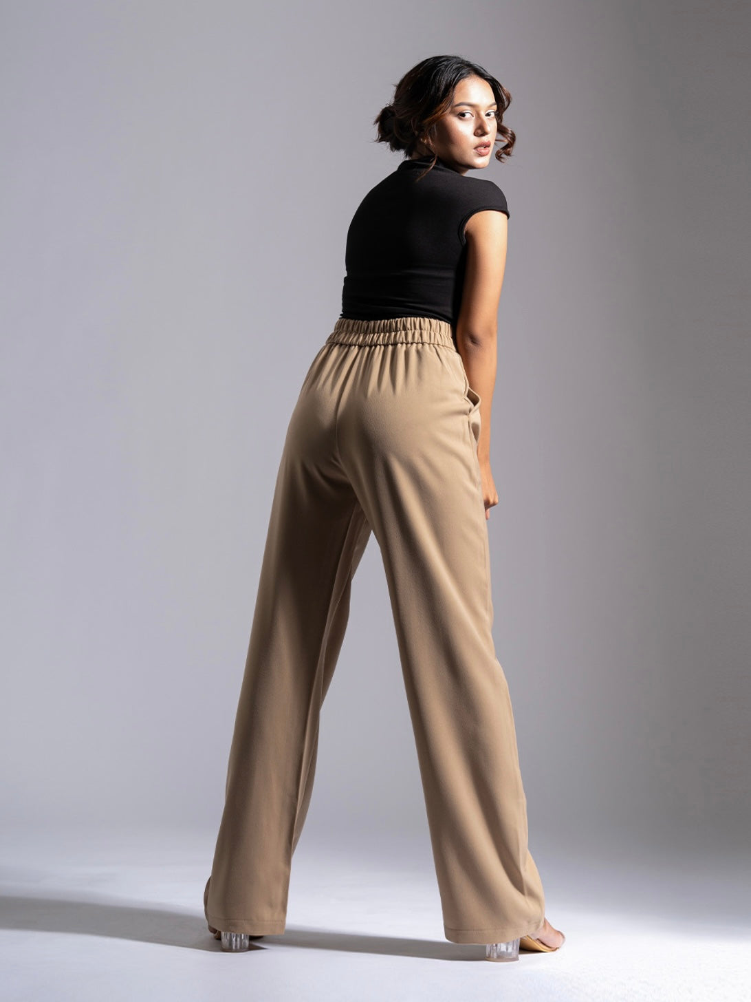 Camel Tailored Pleat Korean Pants