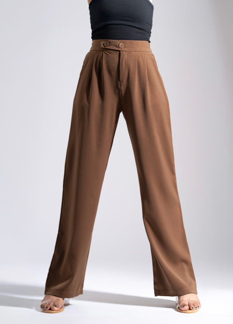 Men Brown Front Pleated Korean Pants
