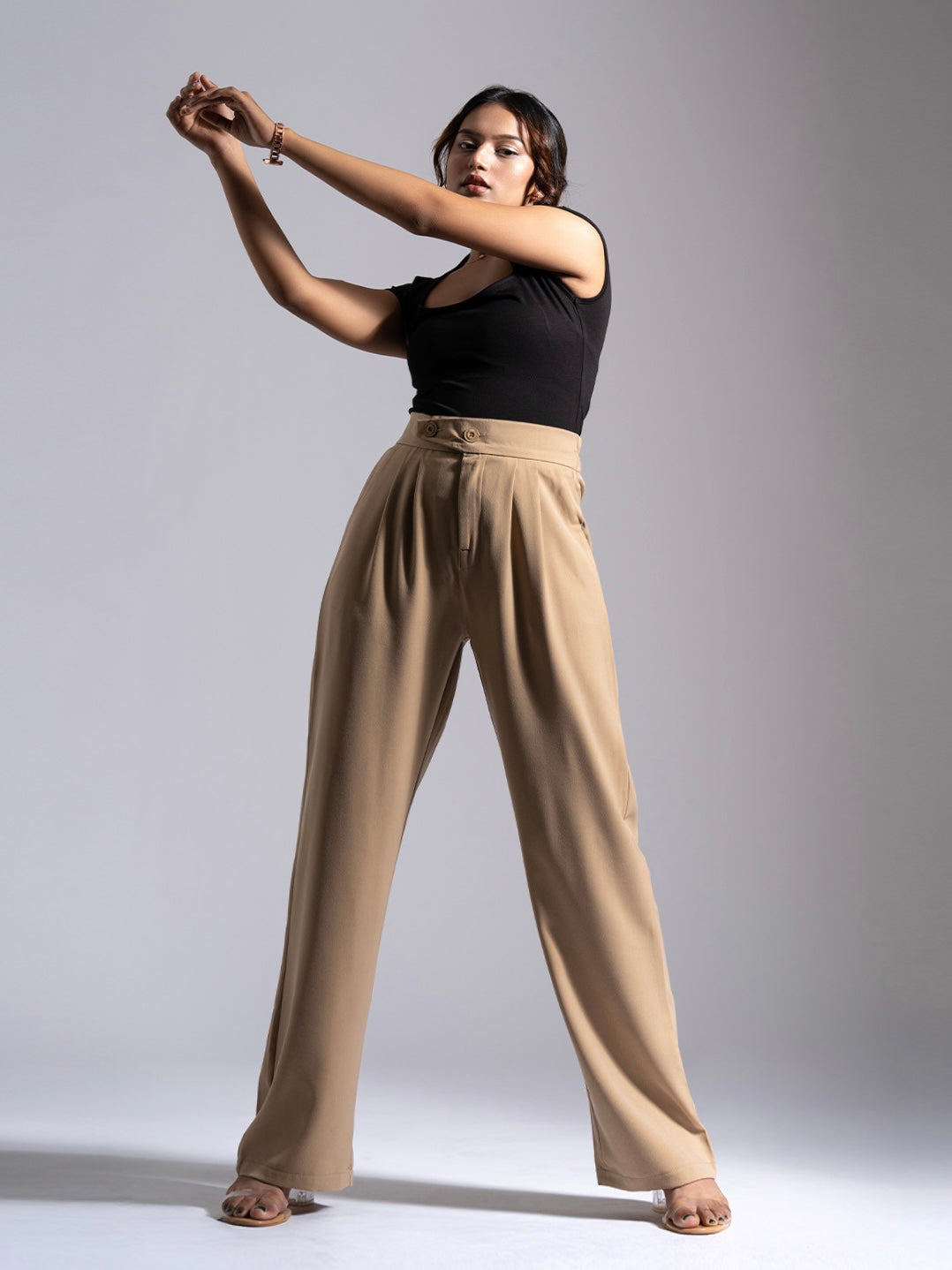 Camel Tailored Pleat Korean Pants