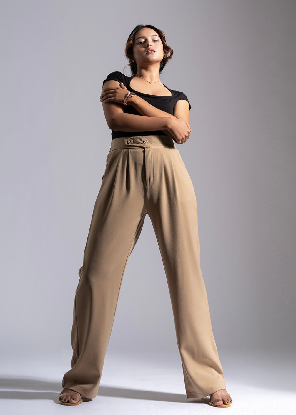 Camel Tailored Pleat Korean Pants