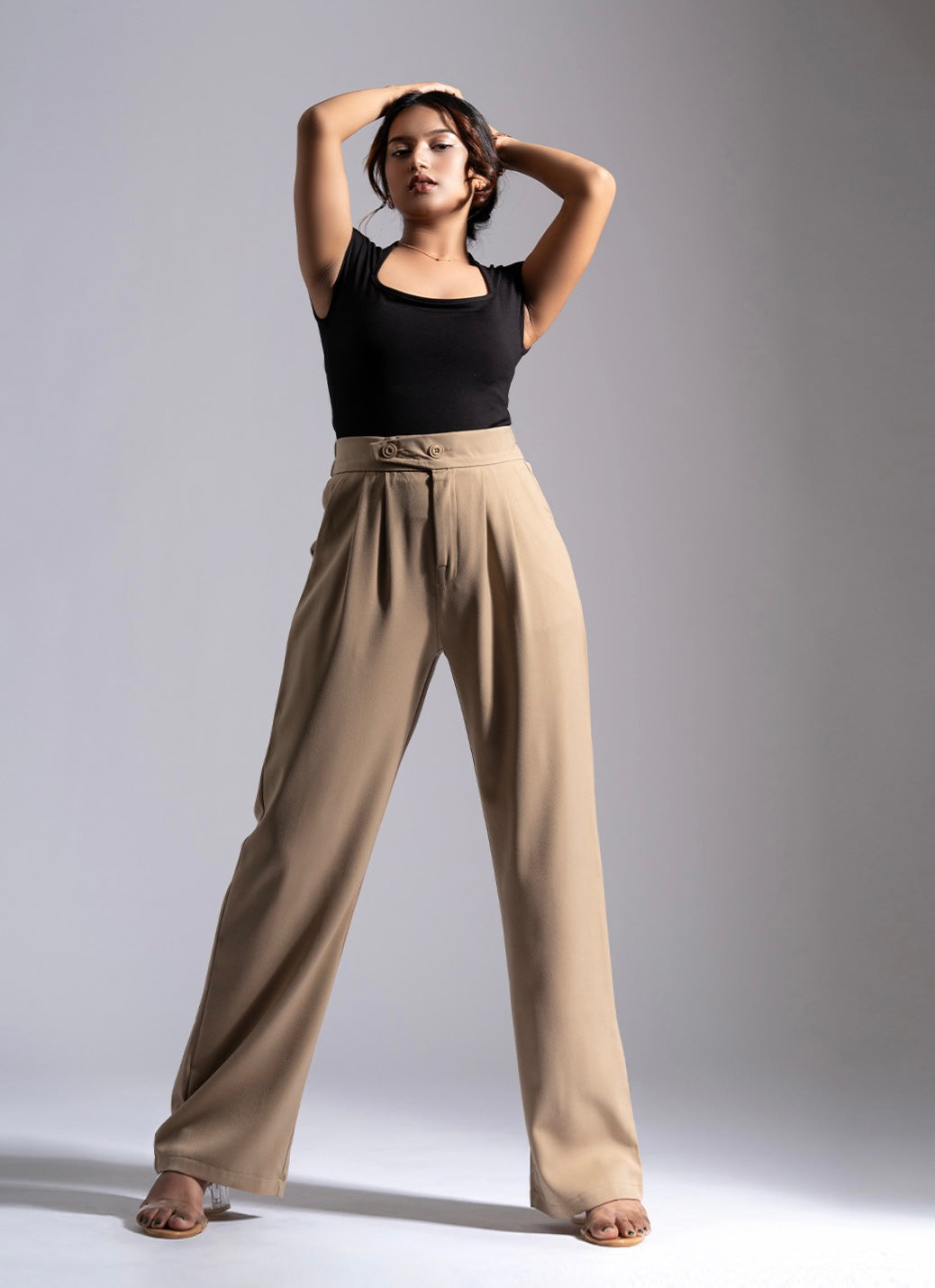 Camel Tailored Pleat Korean Pants