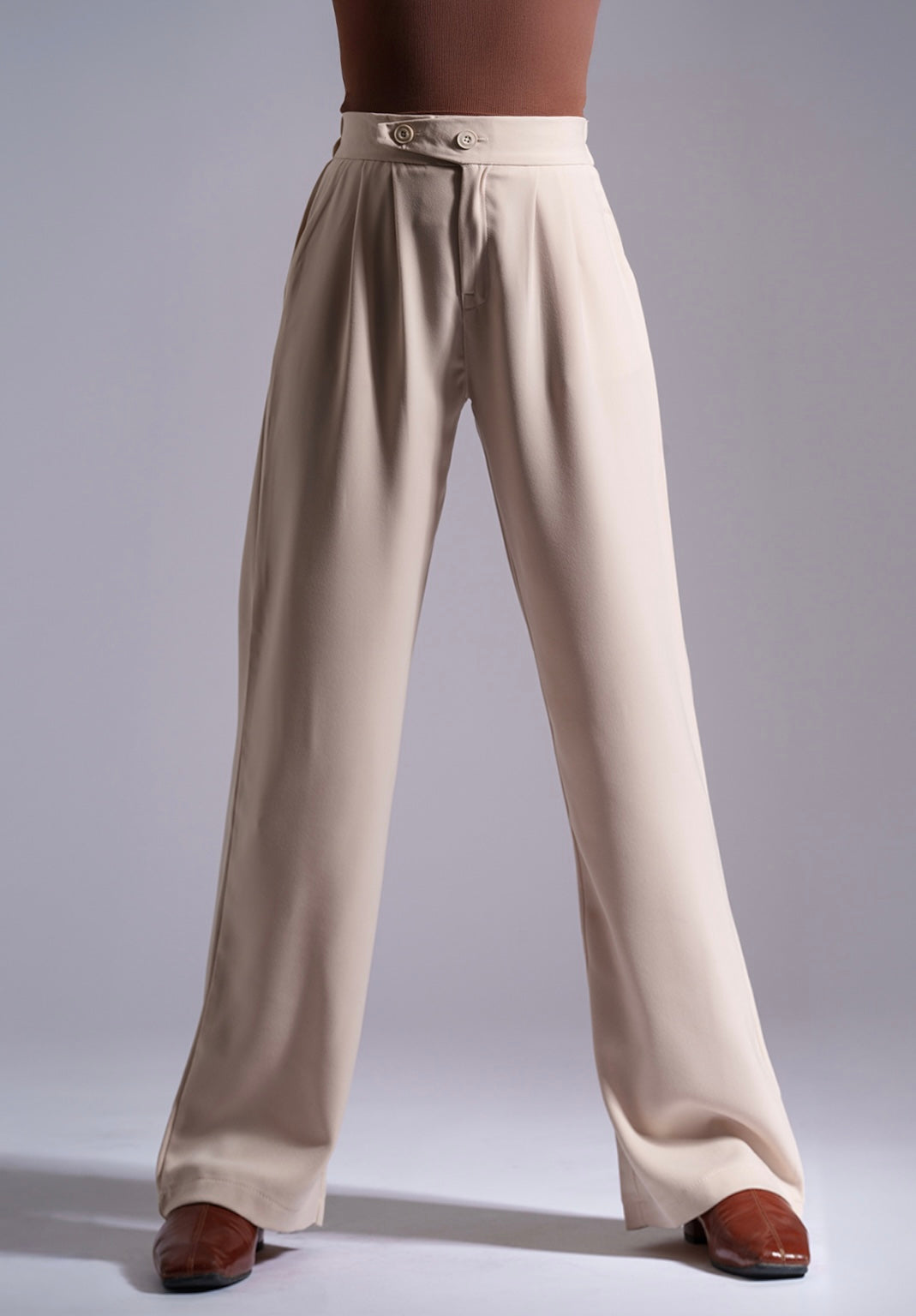 Beige Tailored Pleat Korean Pants