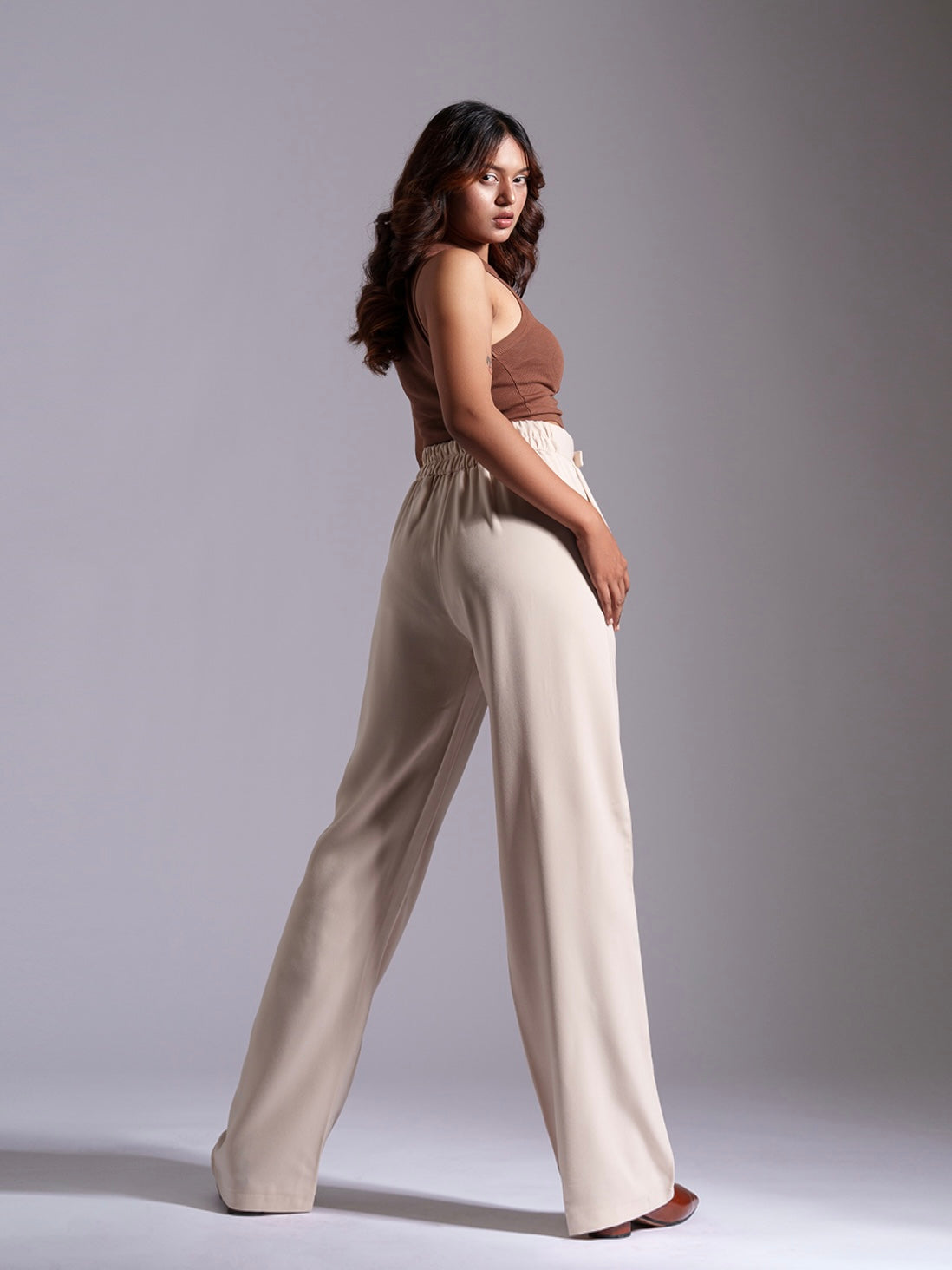 Beige Tailored Pleat Korean Pants