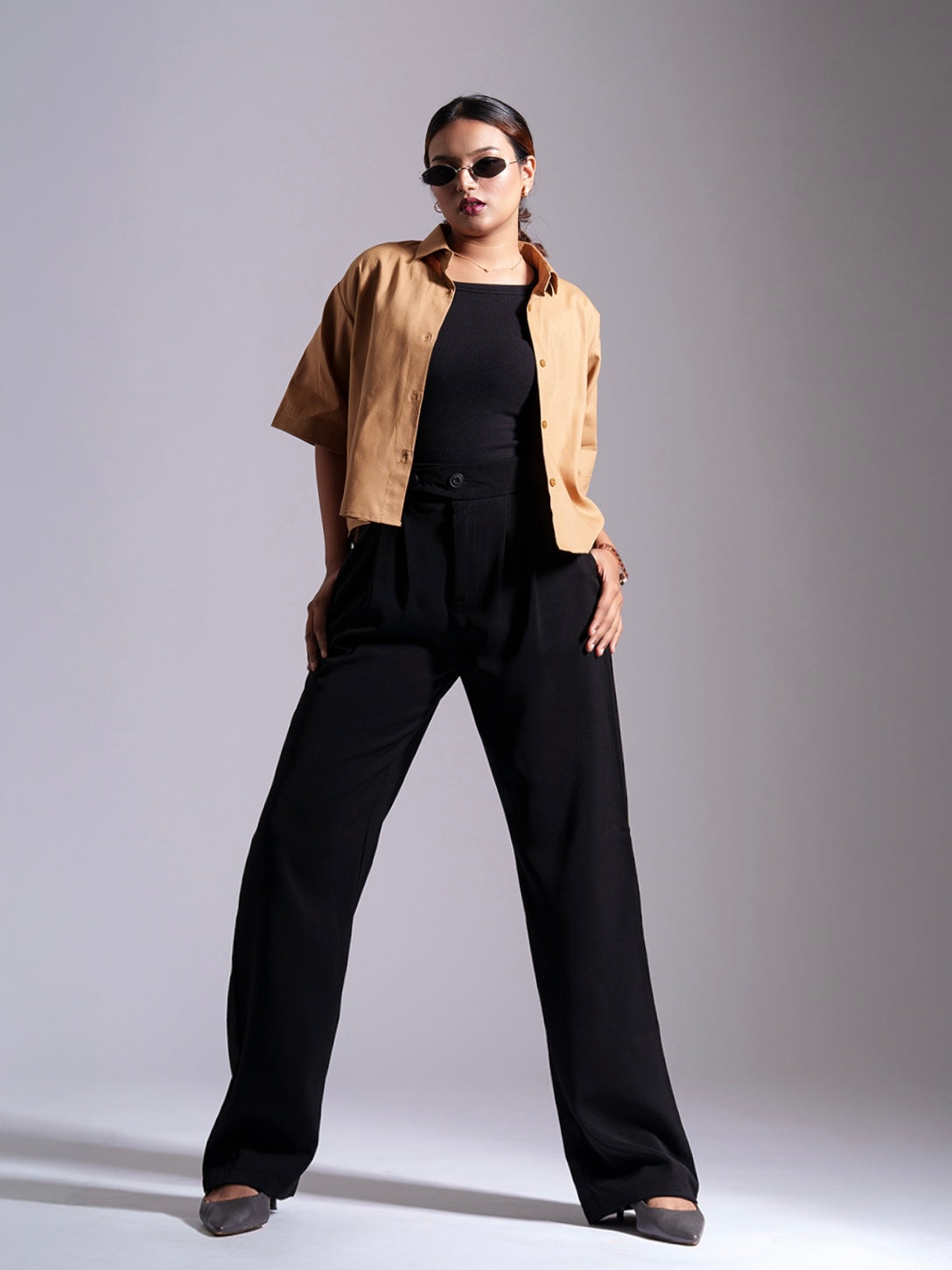 Black Tailored Pleat Korean Pants