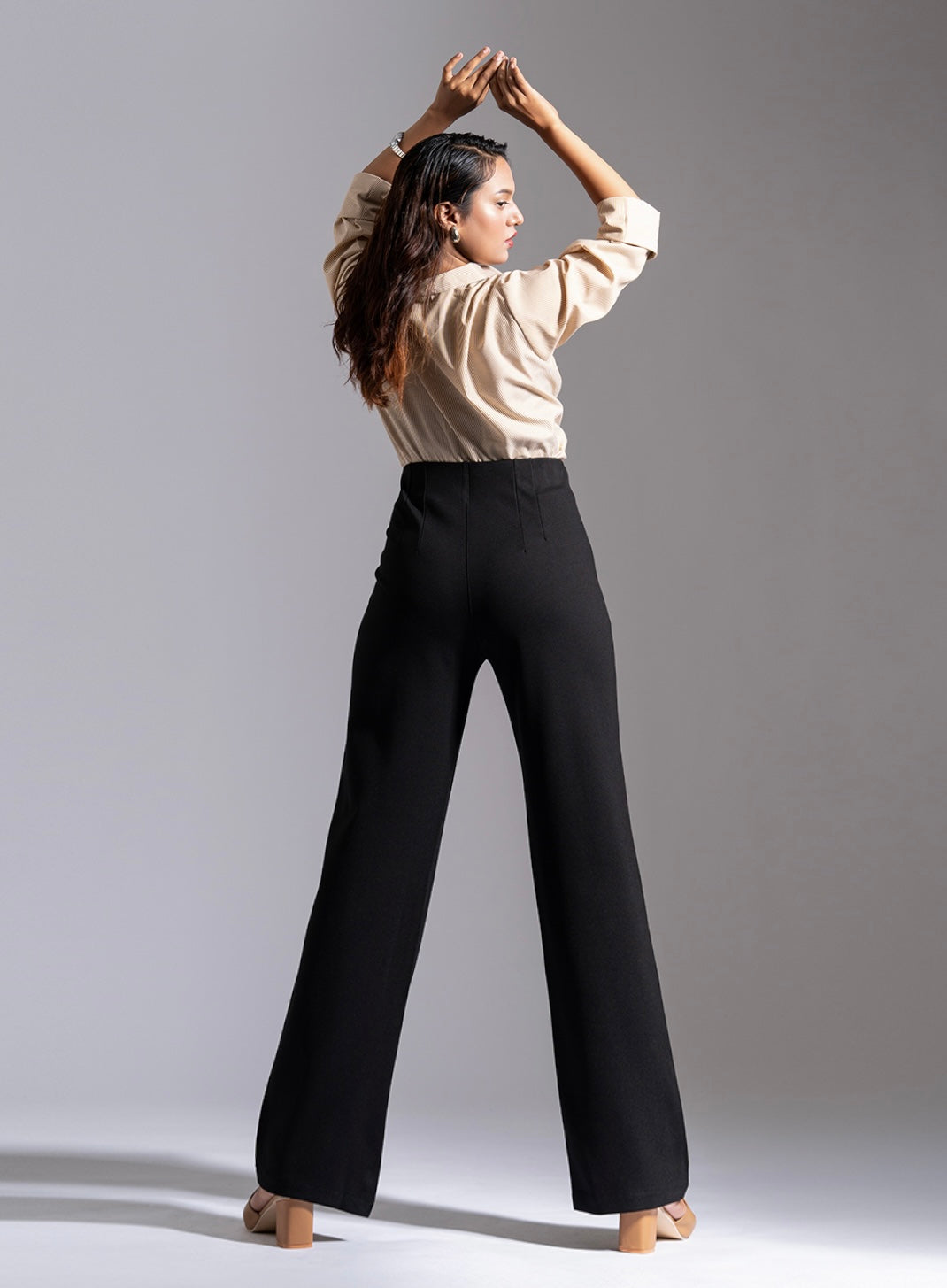 Black Sleek Pleated Detail Korean Pants