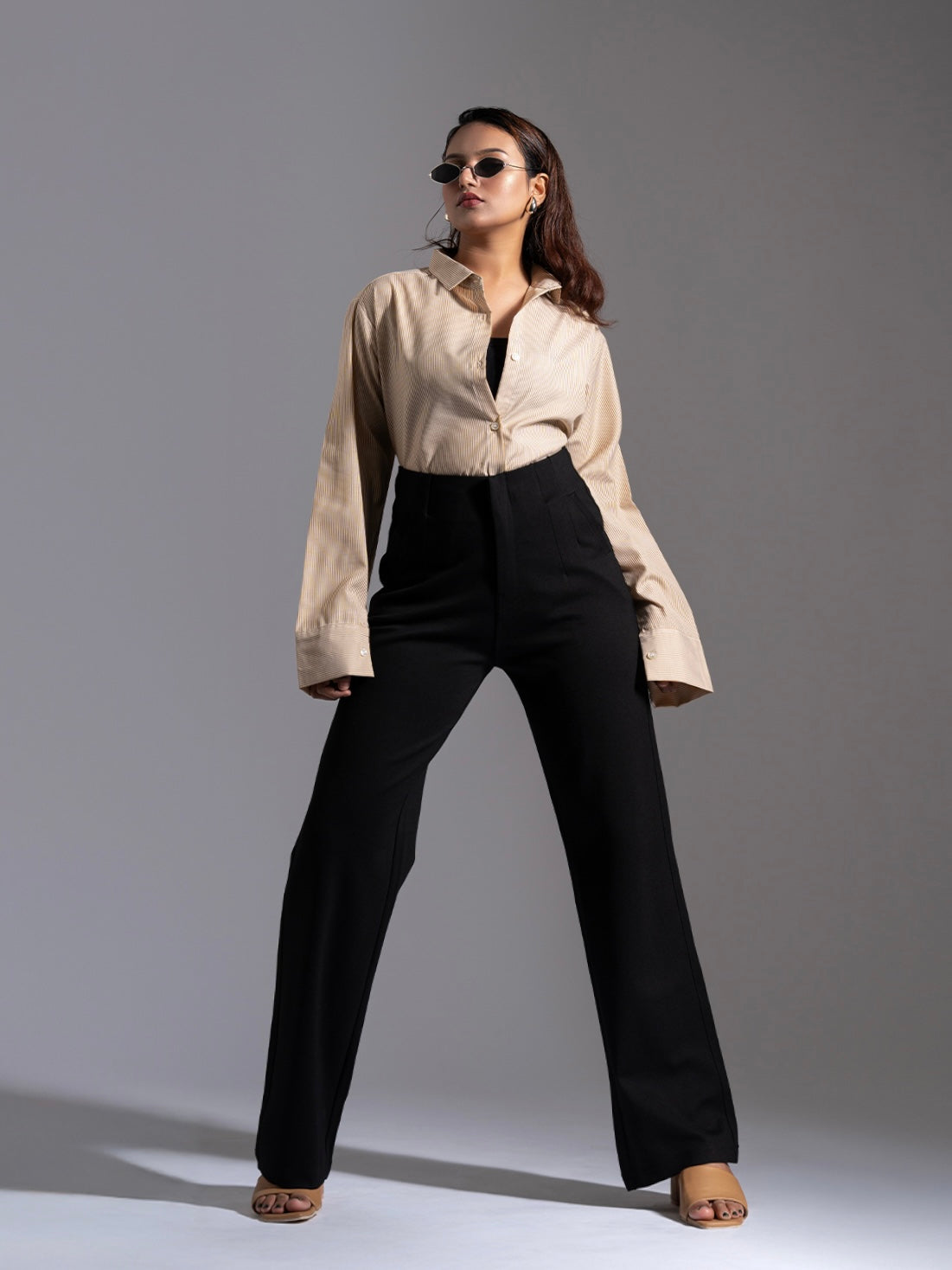 Black Sleek Pleated Detail Korean Pants