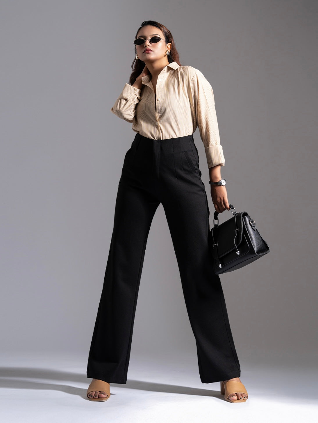 Black Sleek Pleated Detail Korean Pants