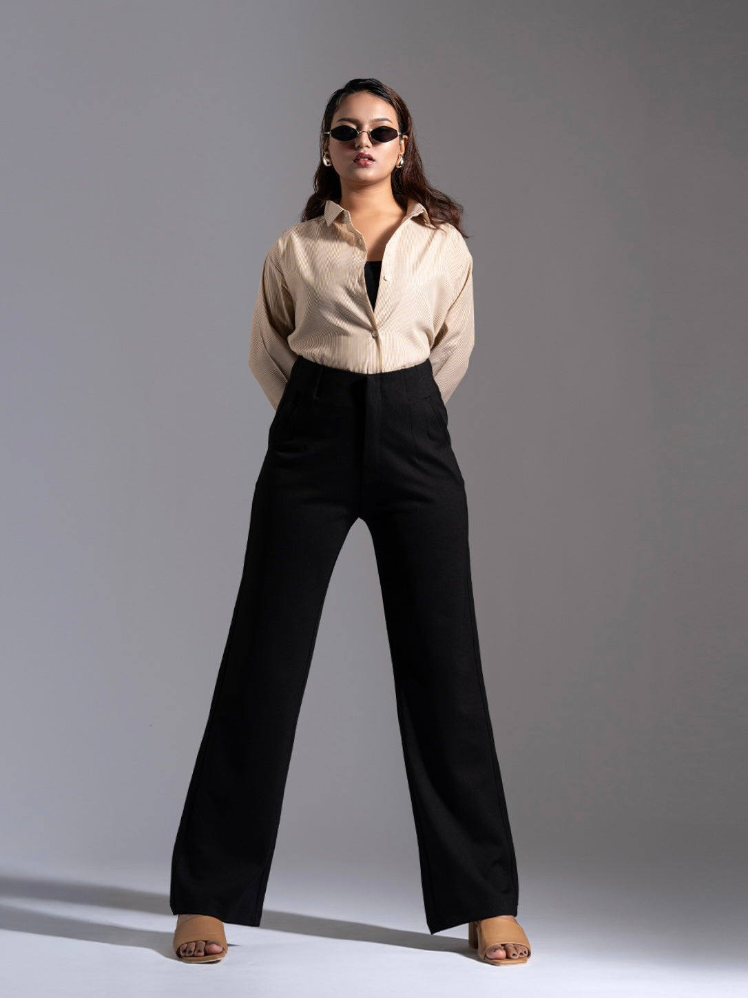 Black Sleek Pleated Detail Korean Pants