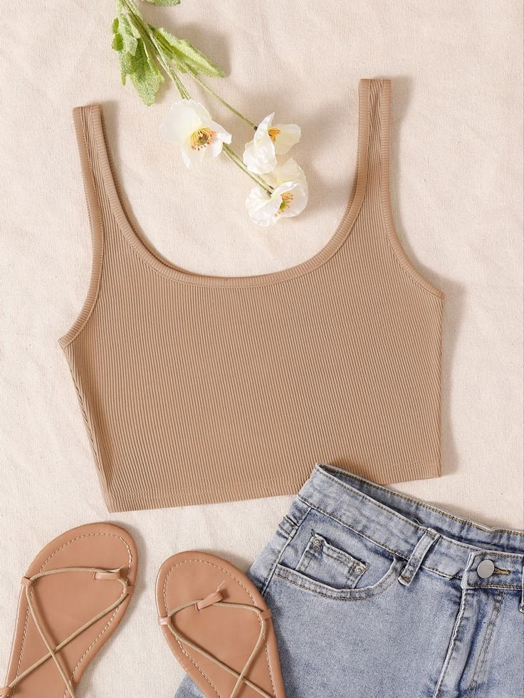 Beige U Neck Tank Top