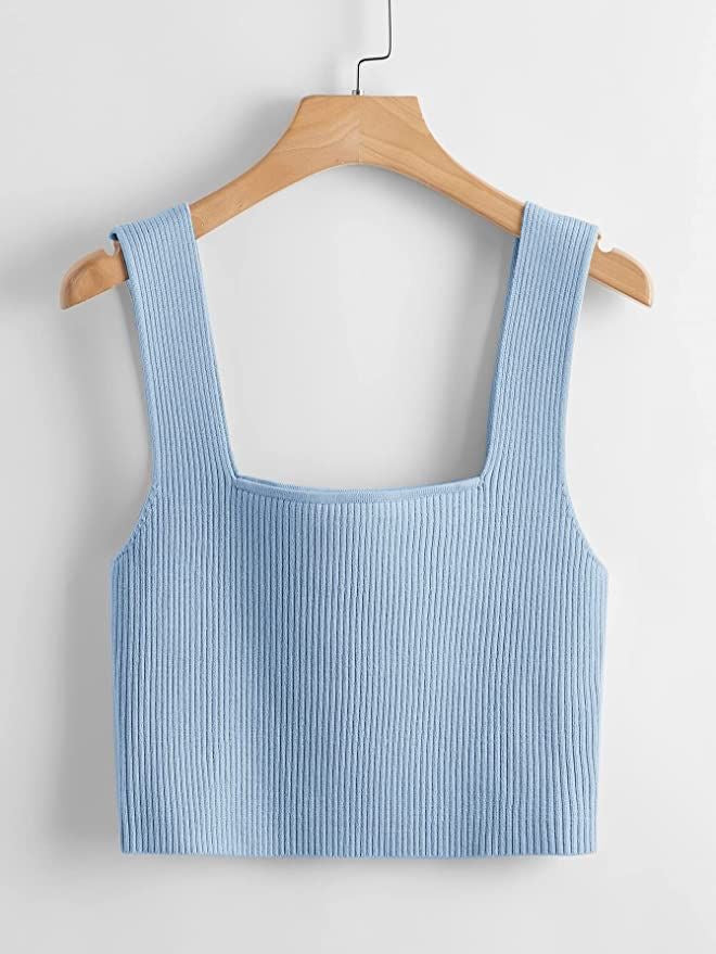 Blue Square Neck Tank Top