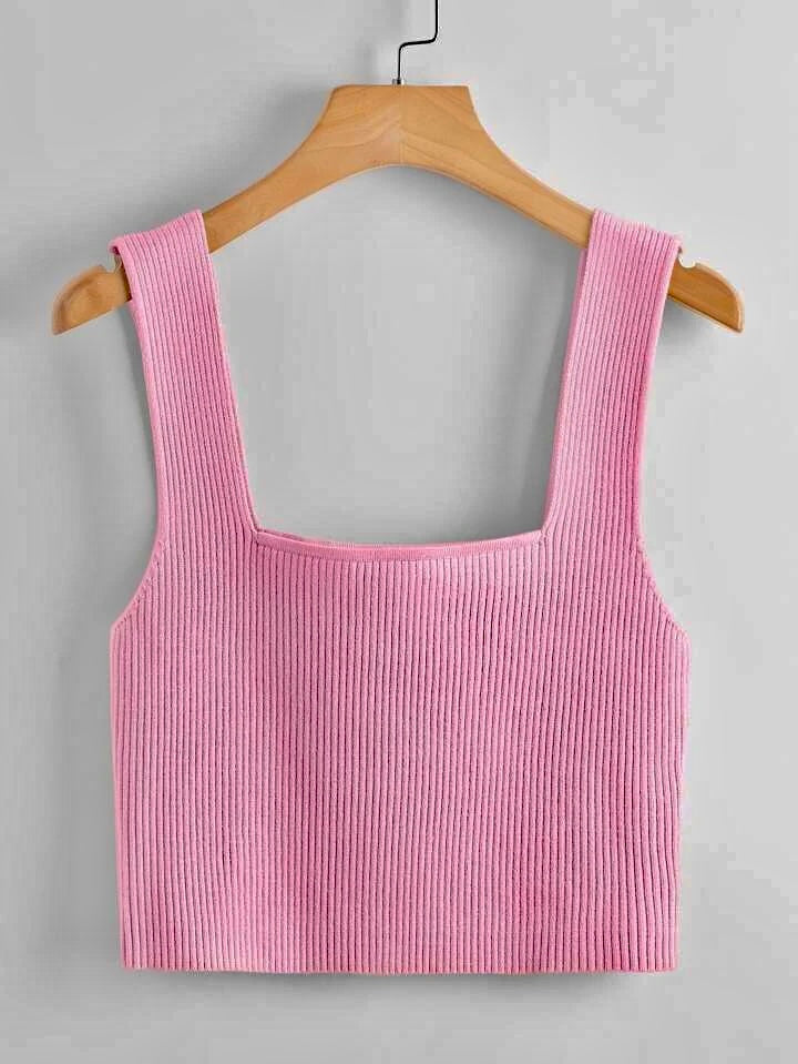 Pink Square Neck Tank Top