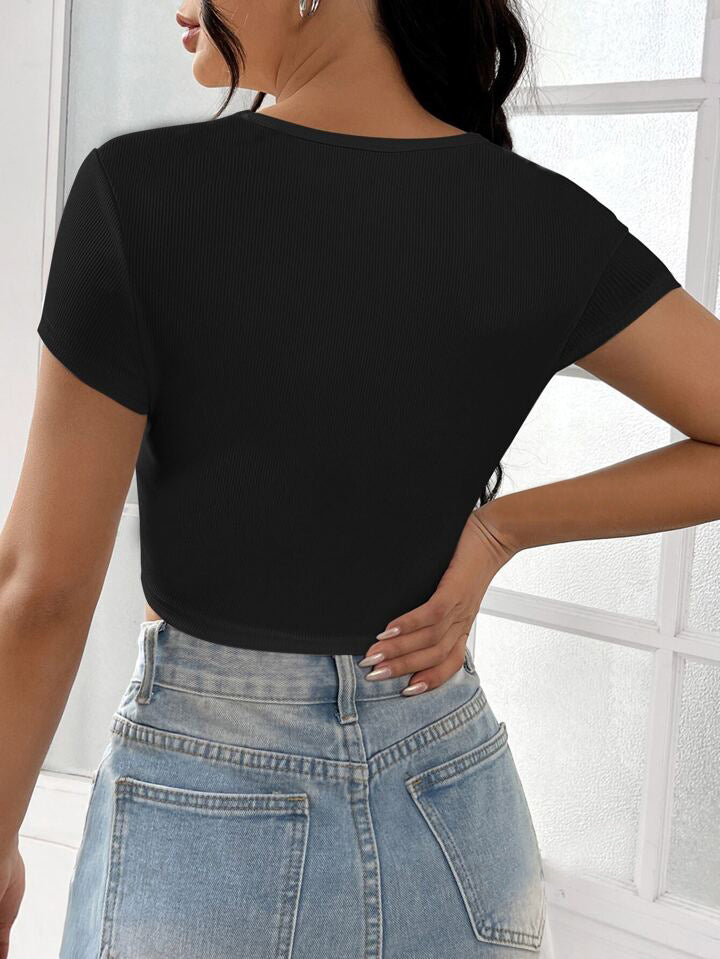 Black Square Neck Half Sleeve Top