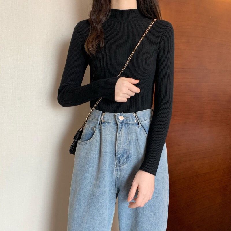 Black Mock Neck Full Sleeve Top