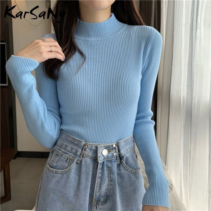 Blue Mock Neck Full Sleeve Top