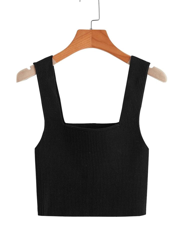 Black Square Neck Tank Top