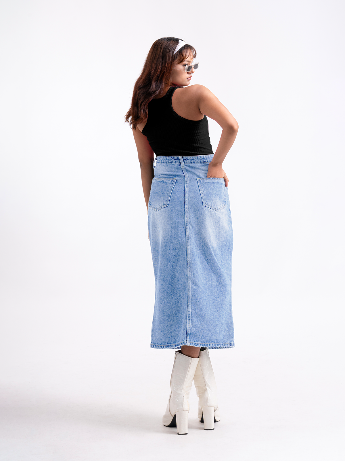 Premium Light  Blue Whisker Midi Skirt