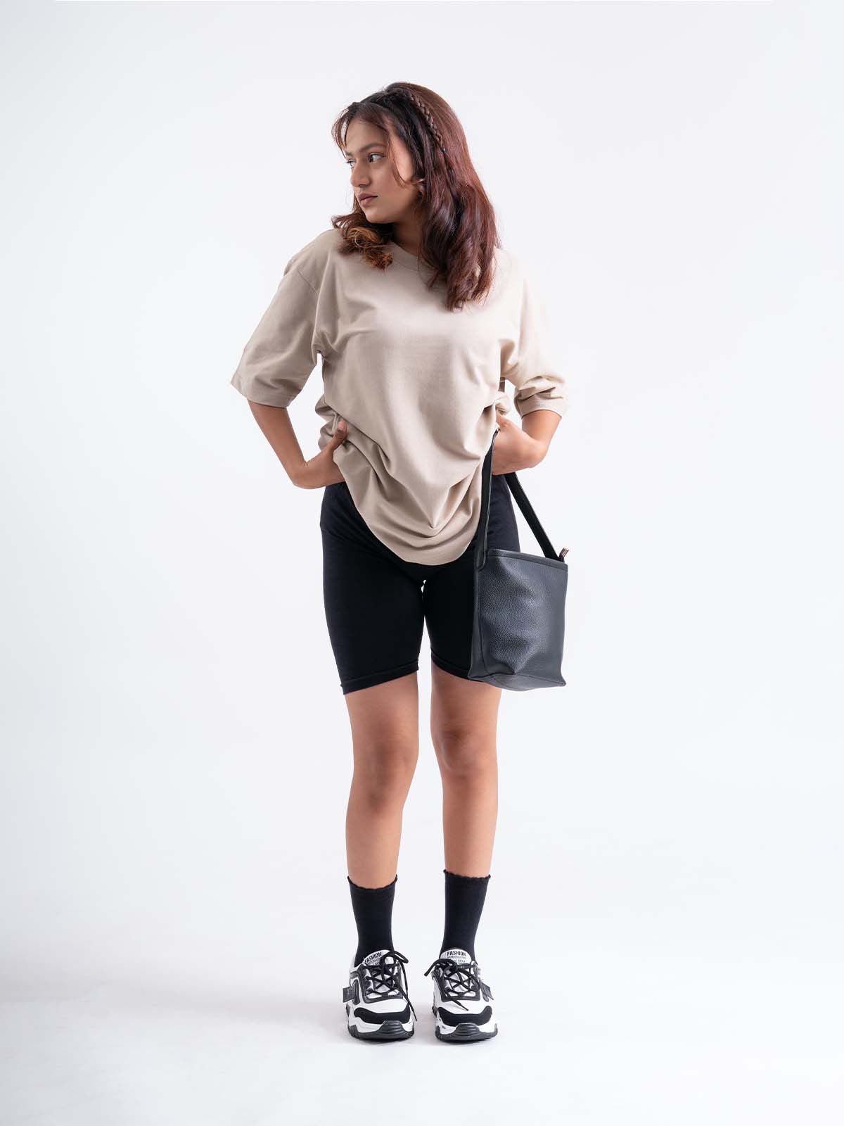 Beige Oversized Drop Shoulder  T-shirt