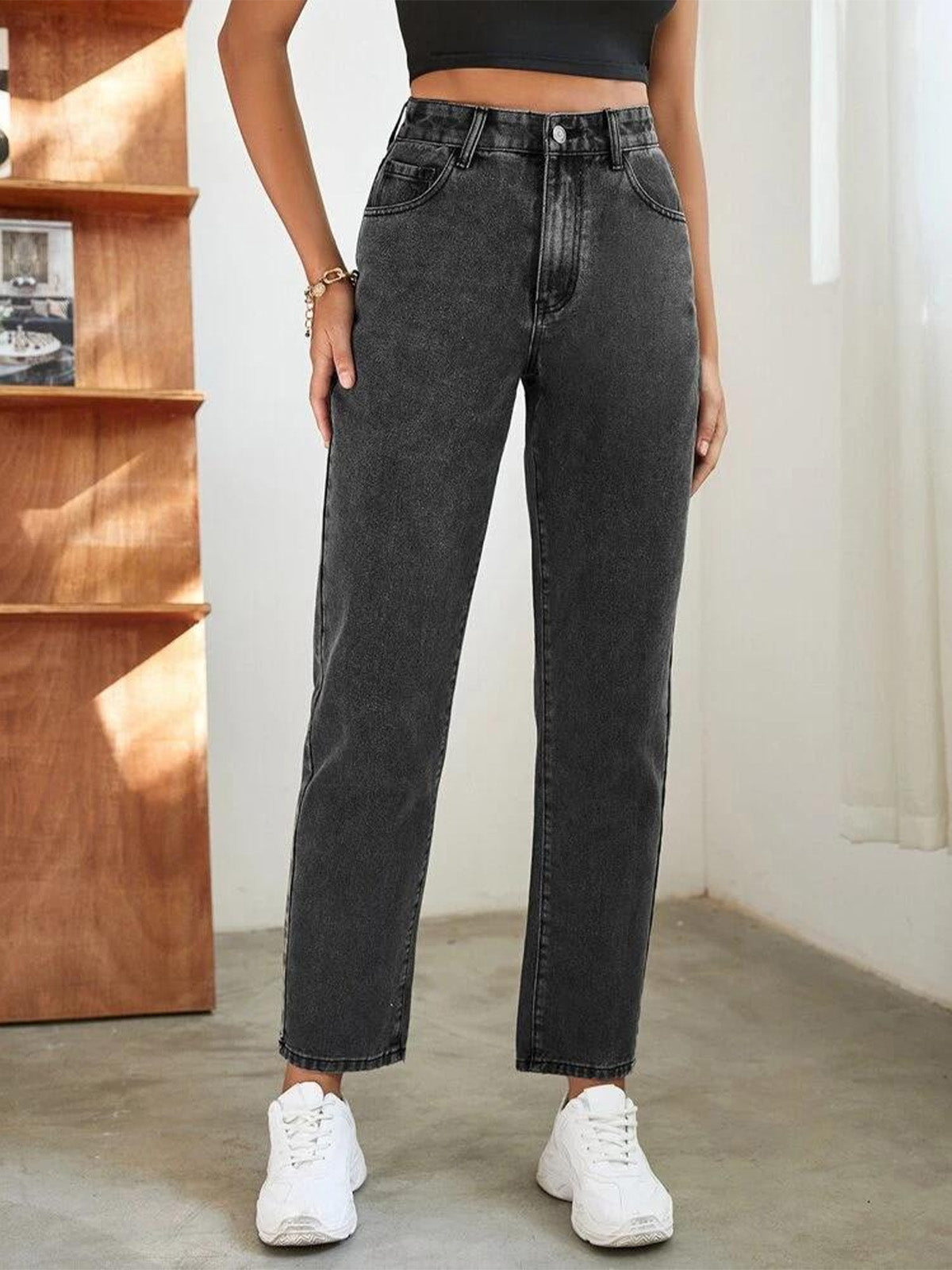 Charcoal High Waist Mom Fit Jeans