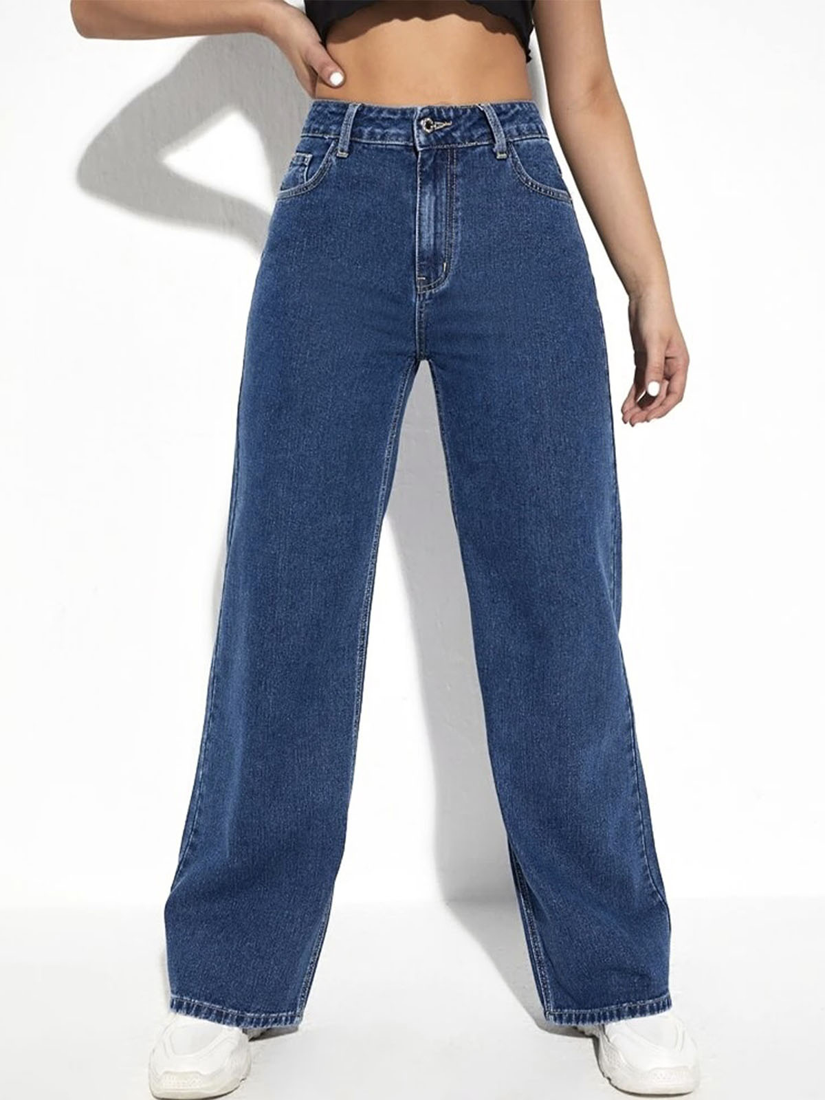 Dark Blue High Waist Wide Leg Jeans