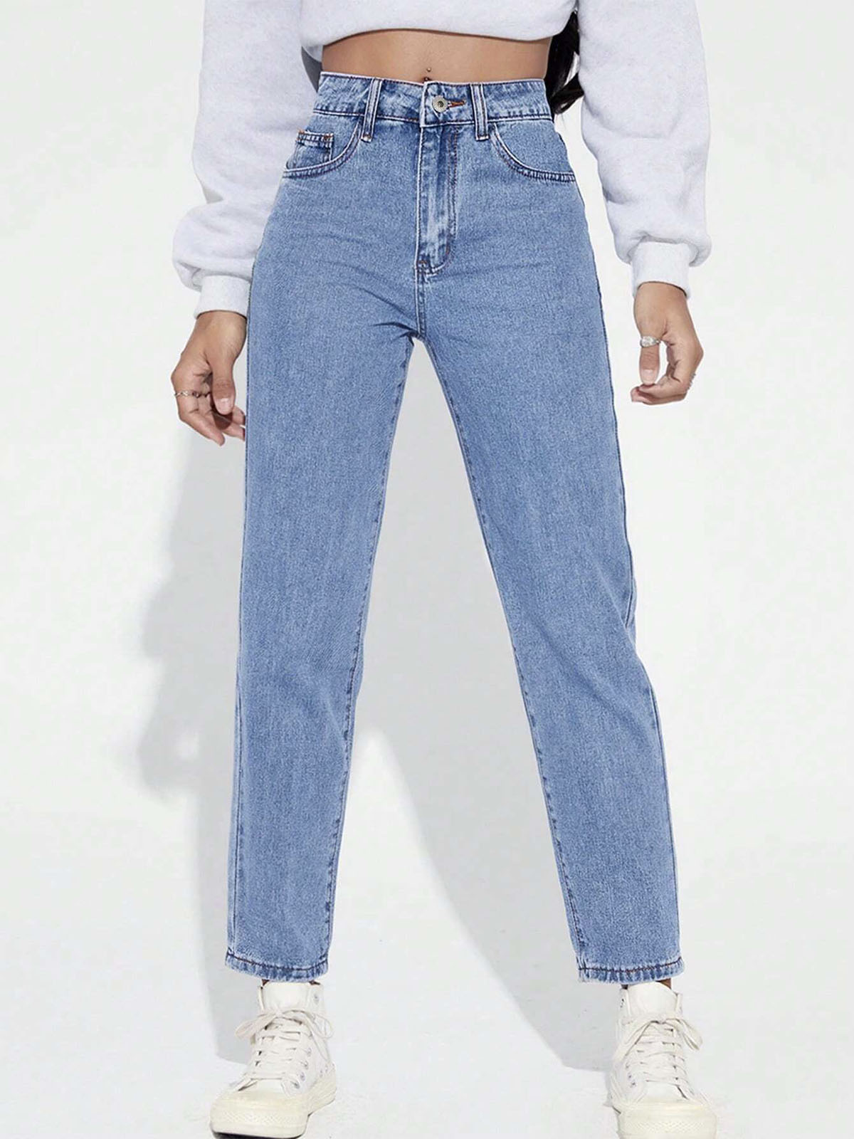 Ice Blue High Waist Mom Fit Jeans