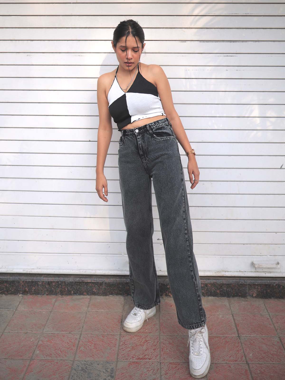 Charcoal High Waist Wide Leg Jeans