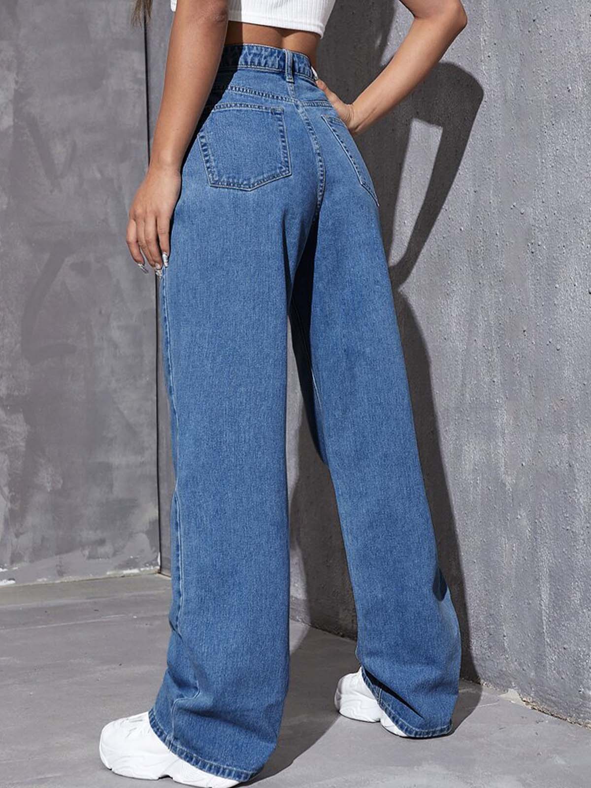 Stone Blue High Waist Wide Leg Jeans