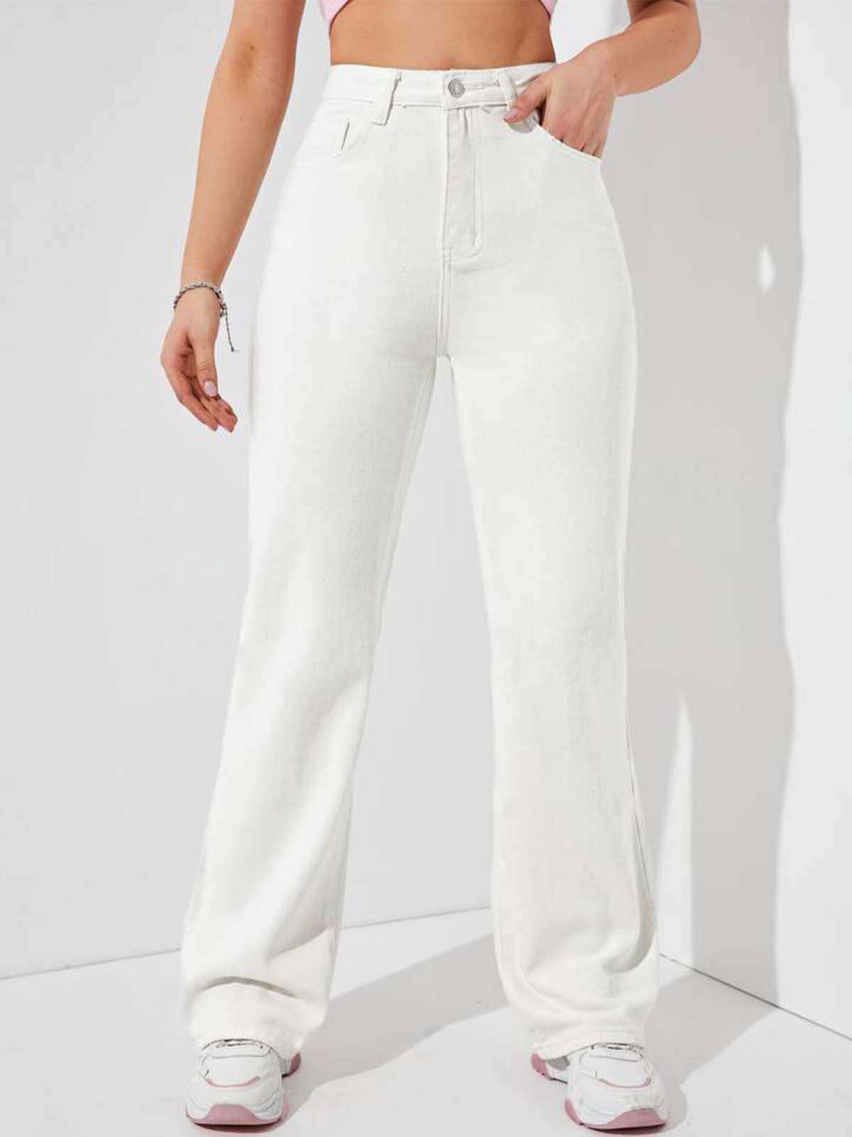 White High Waist Wide Leg Jeans