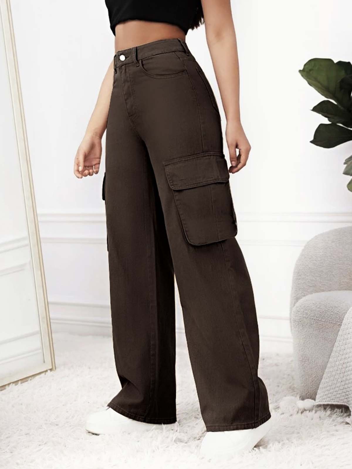 Dark Chocolate High Waist Baggy Fit Twill Cargo Trouser