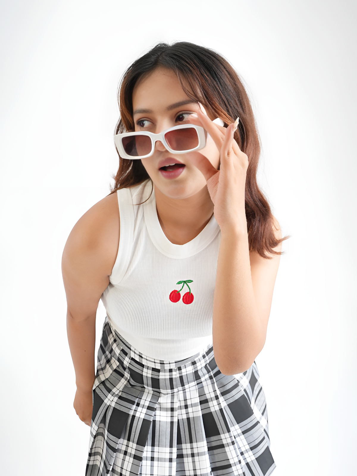 Cherry Embroidered White Tank Top