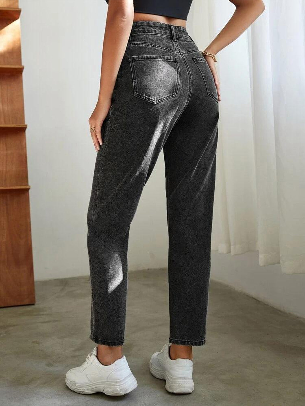 Charcoal High Waist Mom Fit Jeans