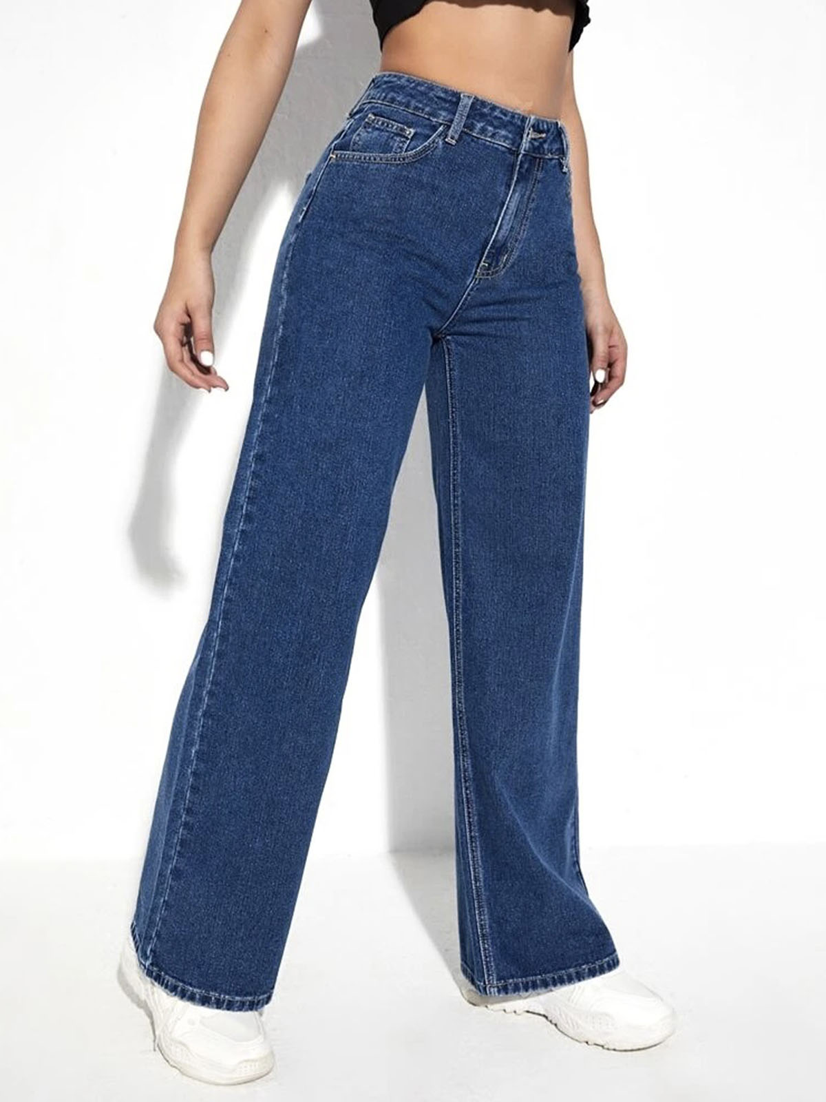 Dark Blue High Waist Wide Leg Jeans