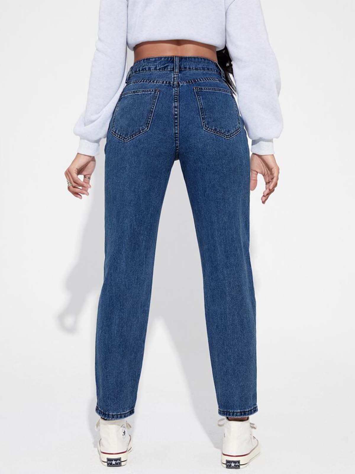 Dark Blue High Waist Mom Fit Jeans