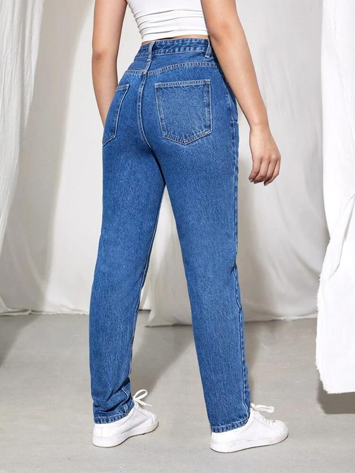 Stone Blue High Waist Mom Fit Jeans