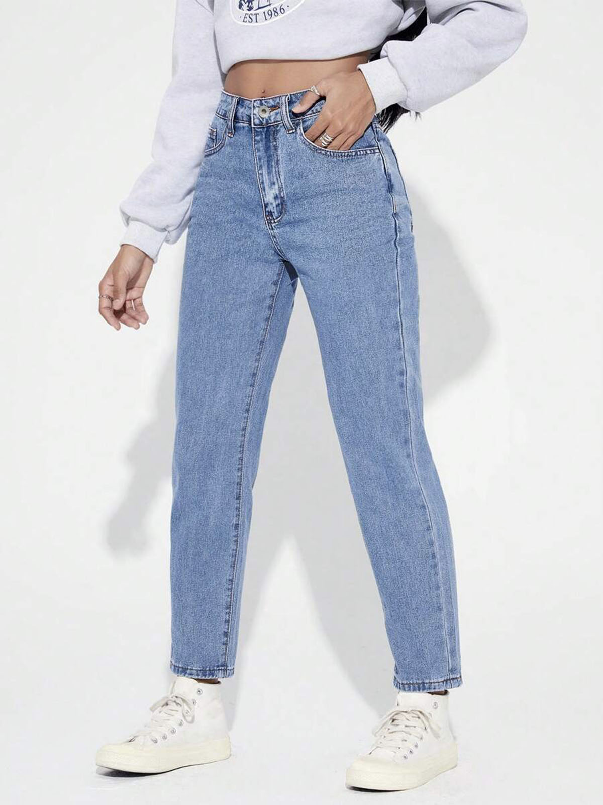 Ice Blue High Waist Mom Fit Jeans