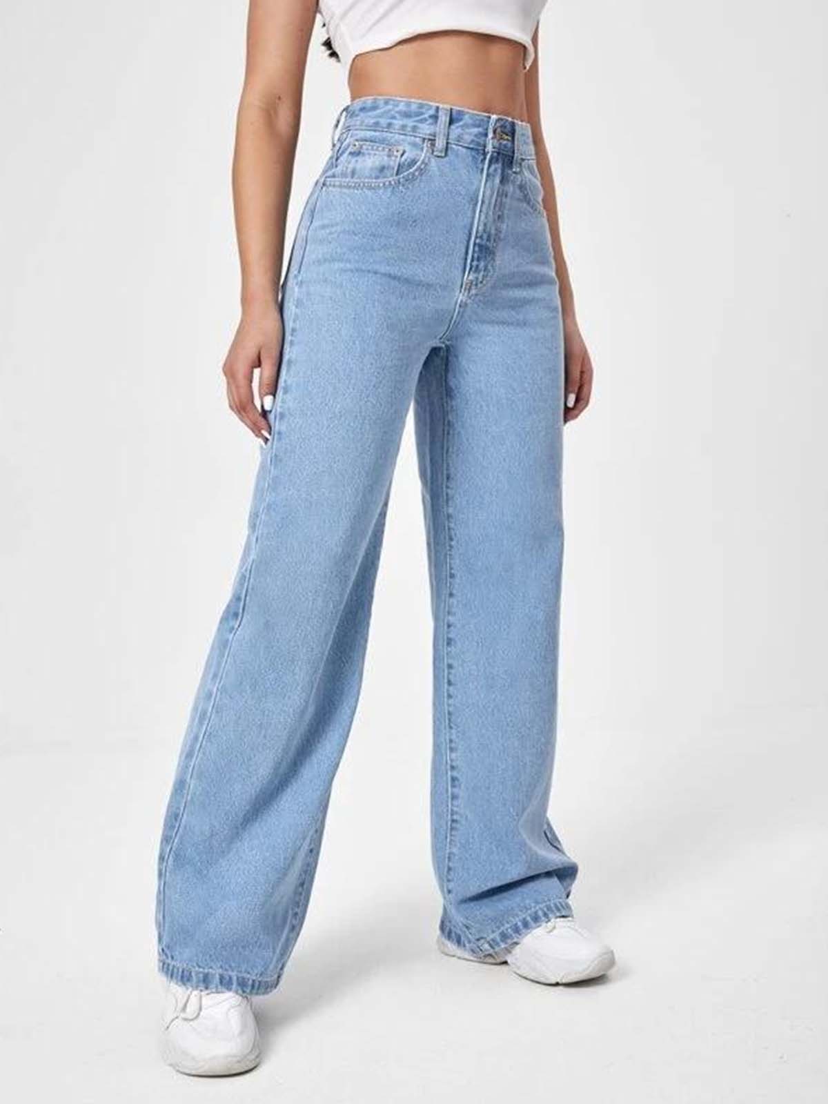 Ice Blue High Waist Wide Leg Jeans