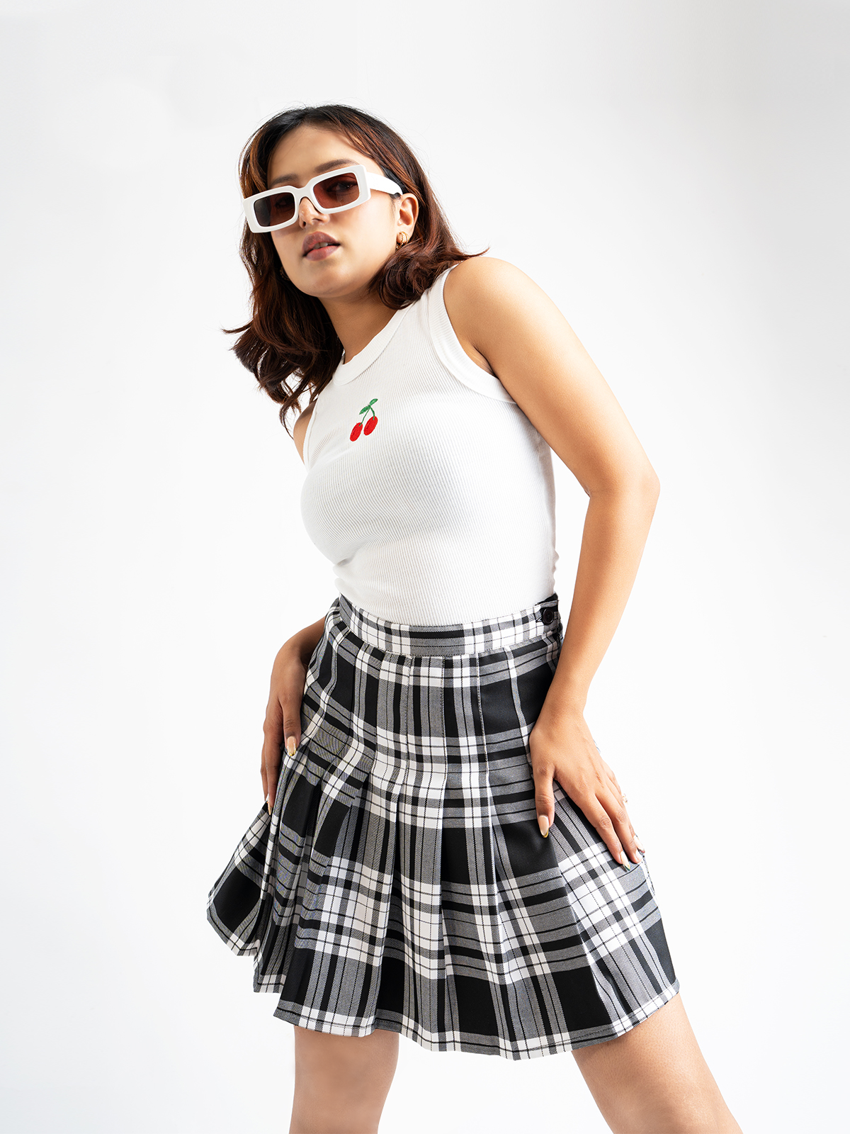 Y2k Black Plaid Pleated Tennis Skirt