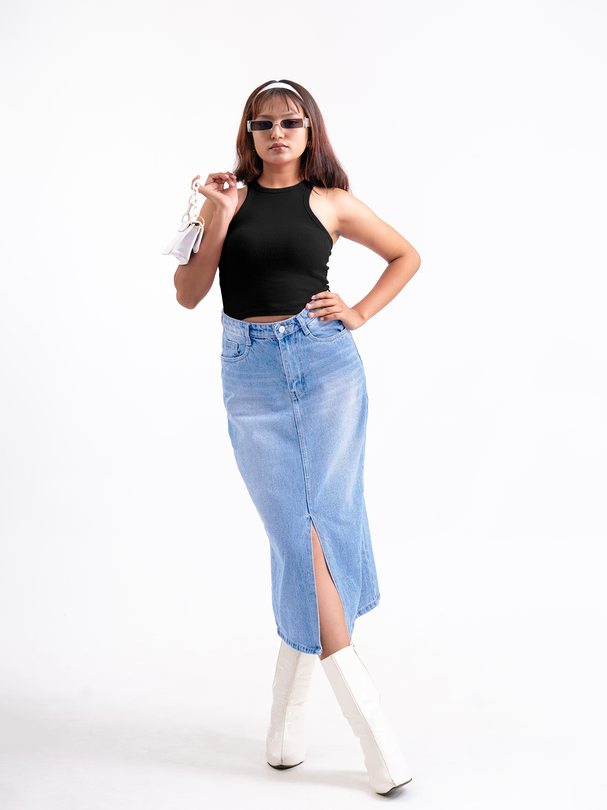 Premium Light  Blue Whisker Midi Skirt